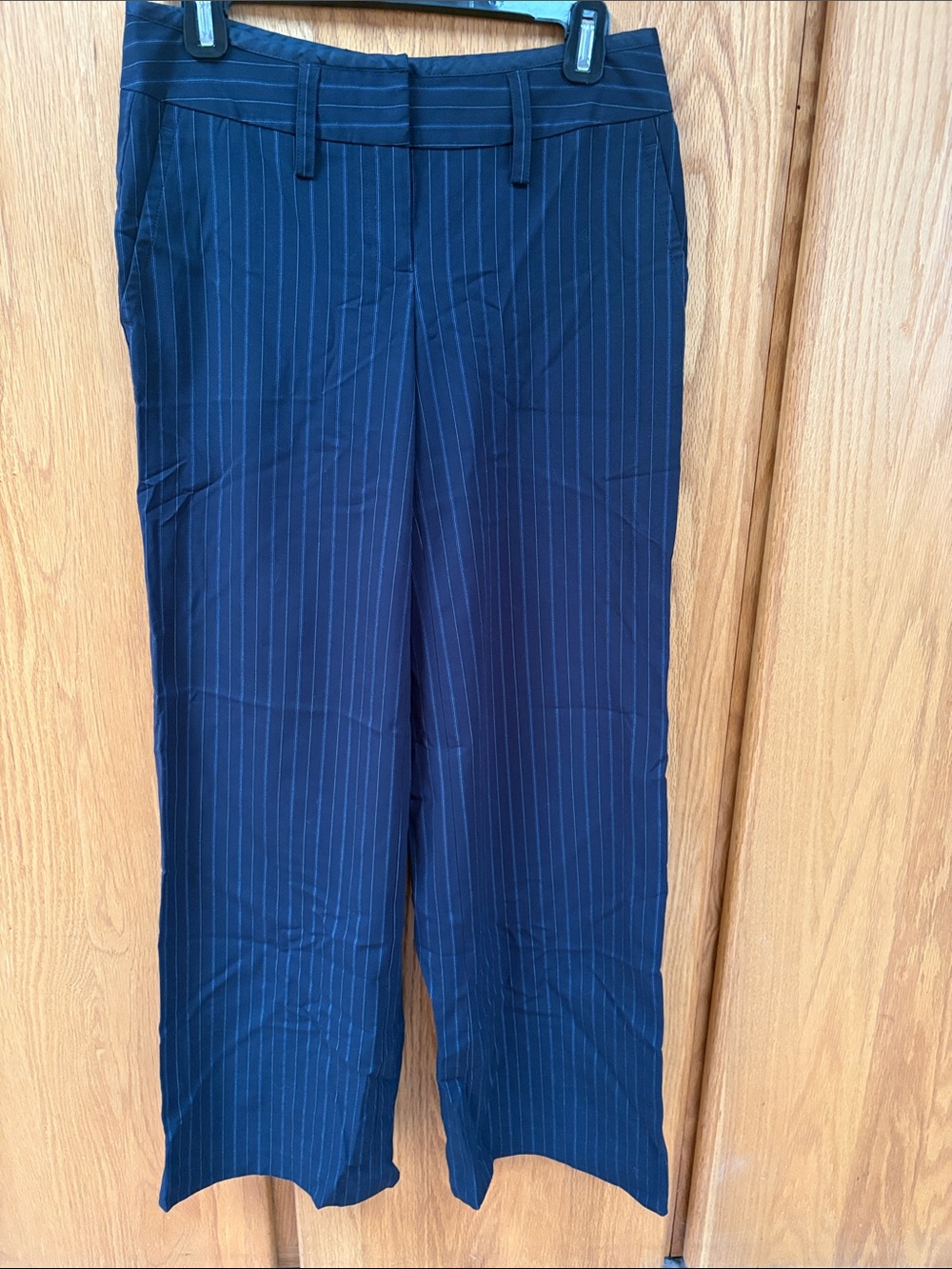 Moda International Marisa Fit Navy Blue Pinstriped Wide Leg Career Dress Pants 4